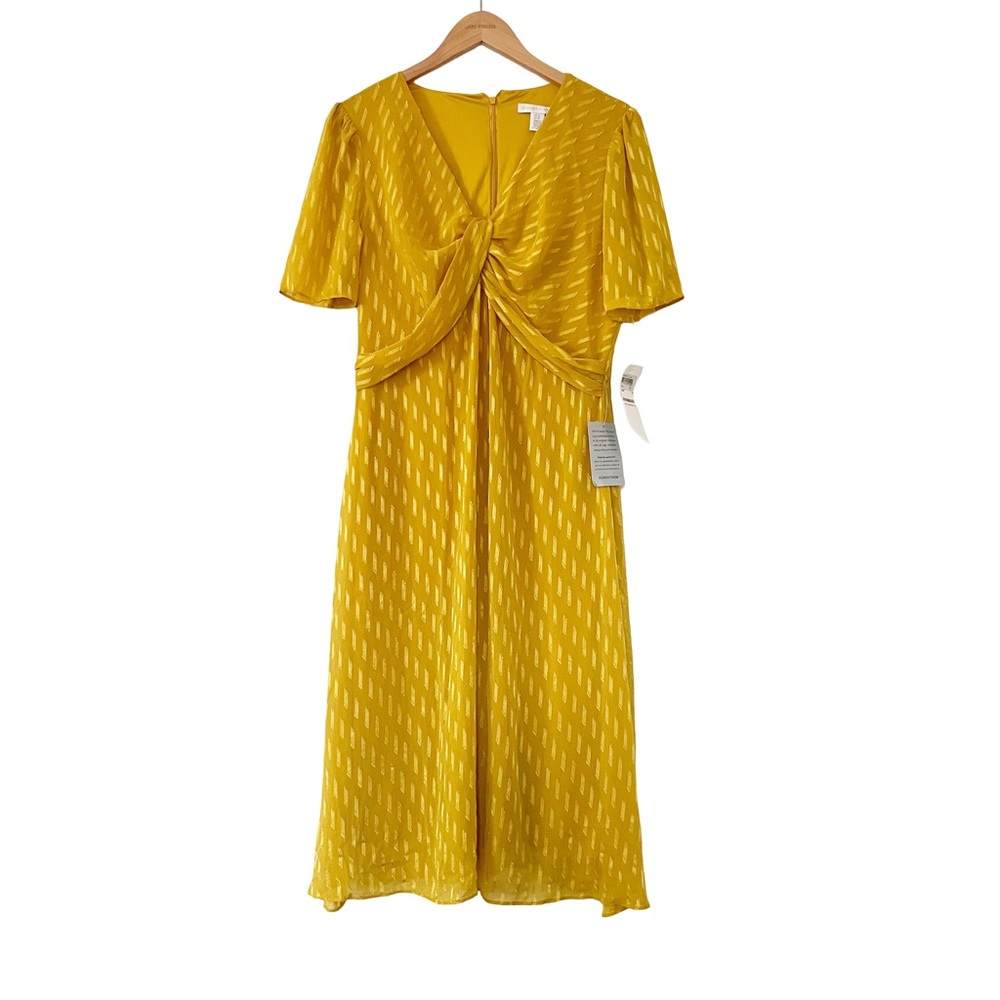 London Times NWT Gold Twist Front Midi Dress Size 12 - Picture 2 of 16